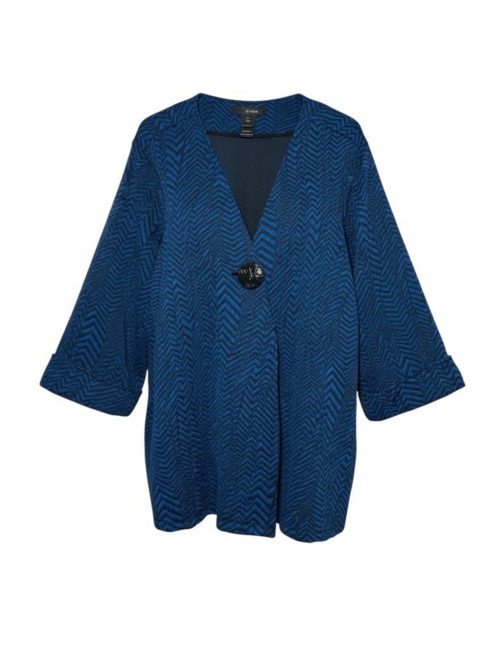 Ali Miles‎ Black Blue Chevron Art to Wear Cardigan Jacket Plus Size 2X